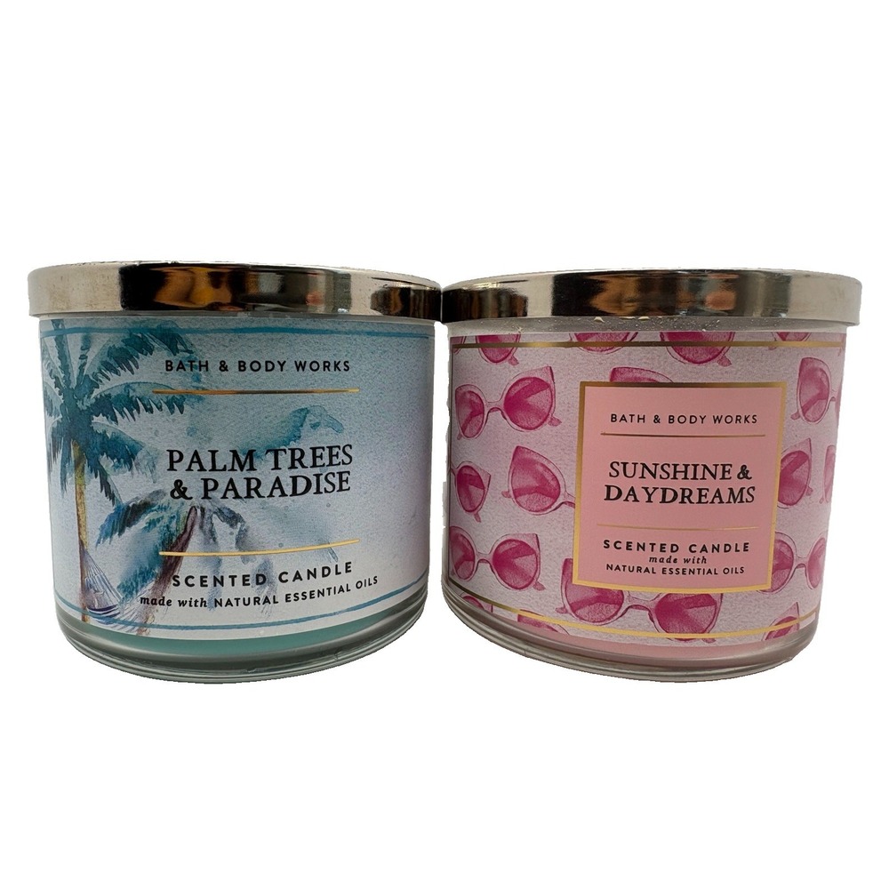 Bath & Body Works Candle Bundle Palm Trees & Paradise / Sunshine & Day Dream